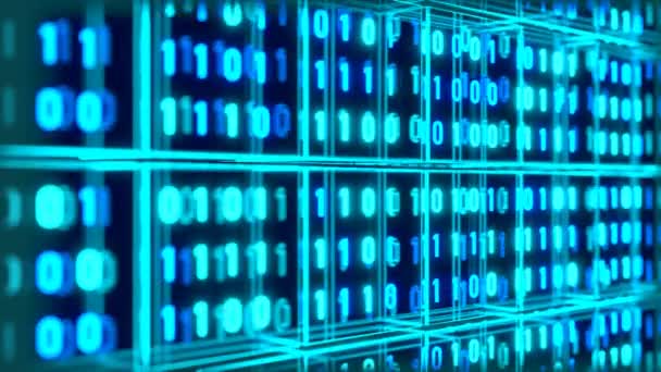 Datos Digitales Primer Plano Con Código Binario Iluminado Azul Big — Vídeo de stock