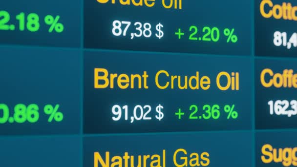 Brent Crudo Precio Del Petróleo Subiendo Pantalla Comercio Productos Básicos — Vídeos de Stock