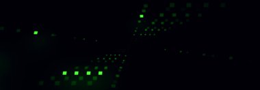 Yeşil noktalar, bulanık ışık etkisi. Bilinmeyen yansımalarla aydınlatılmış arka plan. Gelecek, tasarım, ışık deseni.