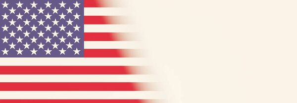 Template, the US flag, right side place to add text. United States banner, concept. 3D illustration.