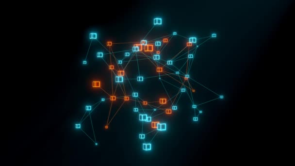 Würfel Polygon Netzwerk Blau Und Orange Beleuchtet Abstraktes Plexus Wissenschaft — Stockvideo