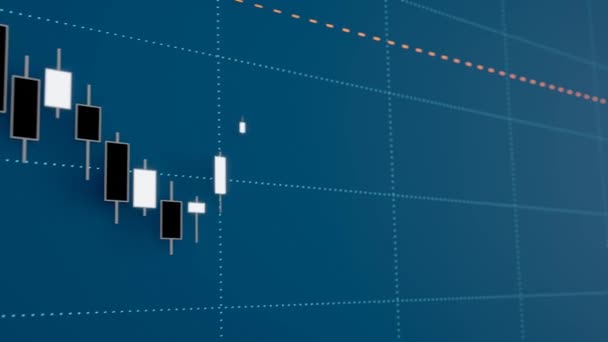 屏幕显示了一个上升的蜡烛棒图和两个移动的平均值 Business Stock Market Exchange Trading Analysis Research Technical Analysis — 图库视频影像
