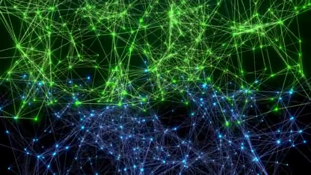 Yeşil Mavi Olarak Çokgen Soyut Pleksus Bilim Bağlantılar Kablo Sistem — Stok video