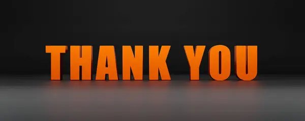 Thank you. Banner with the message, thank you, in orange capital letters. Thankful, gratitude, compliment, feedback. 3D illustration