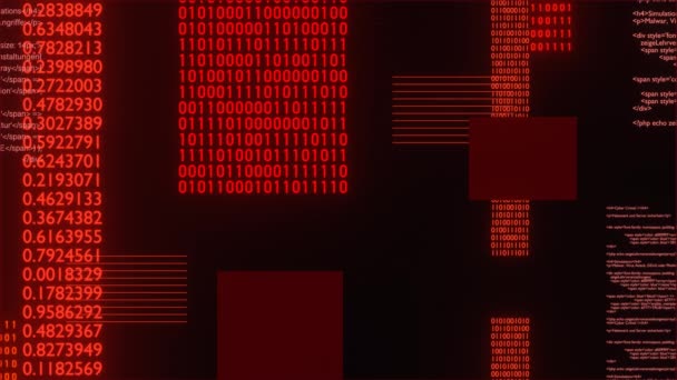 Sistem Komputer Yang Diretas Layar Komputer Merah Dengan Kode Biner — Stok Video