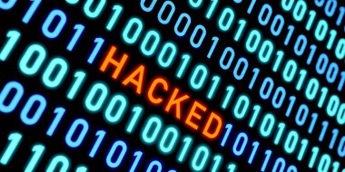 Hacklenmiş mesaj. Bilgisayar sistemi hacklendi, ikili kod, sıfır ve bir. Hacklenmiş uyarı ekranı. Sistem mesajı, siber suç, hackleme, tehdit, ağ güvenliği, bilgisayar virüsü. 