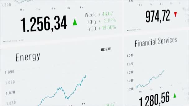 金融服务 房地产部门指数图表和市场数据 股票市场和交易所 特写筛选 — 图库视频影像