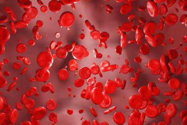 Damarlarında kan hücreleri akıyor. Hemoglobin, yuvarlak, kan dolaşımı, kan plazması, arterler. 3B illüstrasyon