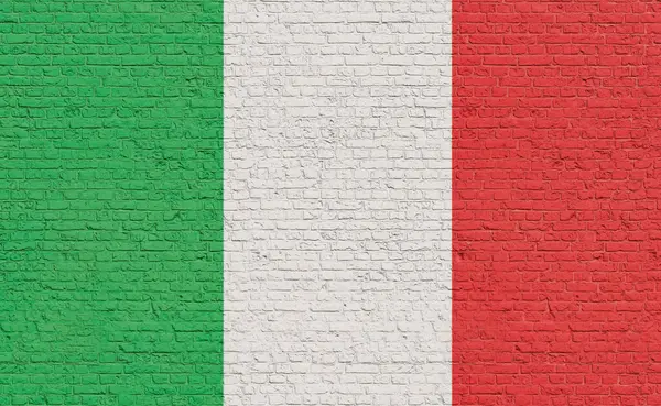 Italy flag colors painted on a brick wall. National colors, country, banner, government, italian culture, politics.