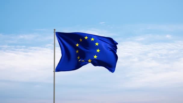 Bandera Unión Europea Contra Cielo Nublado Bandera Ondeando Viento Símbolo — Vídeos de Stock
