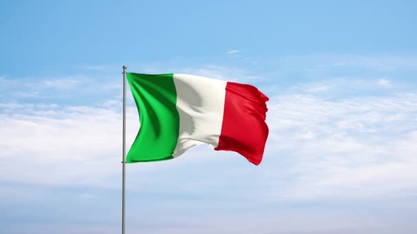 Vlag Italië Tegen Bewolkte Lucht Italiaanse Vlag Wapperend Wind Nationaal — Stockvideo