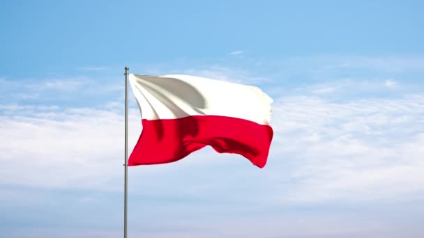 Σημαία Πολωνία Κατά Συννεφιασμένο Ουρανό Πολωνική Σημαία Κυματίζει Στον Άνεμο — Αρχείο Βίντεο