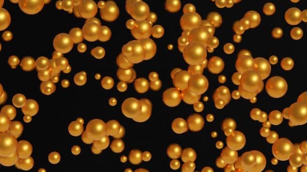 Gold Metallische Kugeln Verschiedenen Größen Abstrakt Digitale Grafik Hintergrund Defokus — Stockvideo