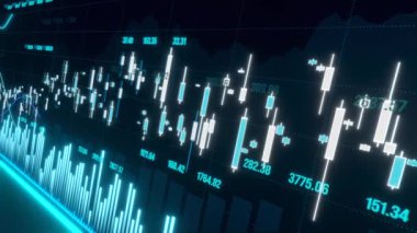 Grafikler, çubuk grafikler ve veriler taşınıyor. Soyut borsa ve döviz konsepti. İş, ticaret, araştırma, büyüme.
