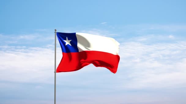 Bulutlu Gökyüzüne Karşı Şili Bayrağı Şili Bayrağı Rüzgarda Sallanıyor Ulusal — Stok video
