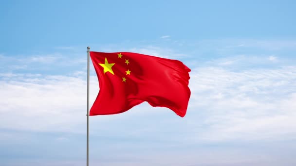 Флаг Китая Против Облачного Неба Китайский Флаг Размахивающий Ветром Национальный — стоковое видео