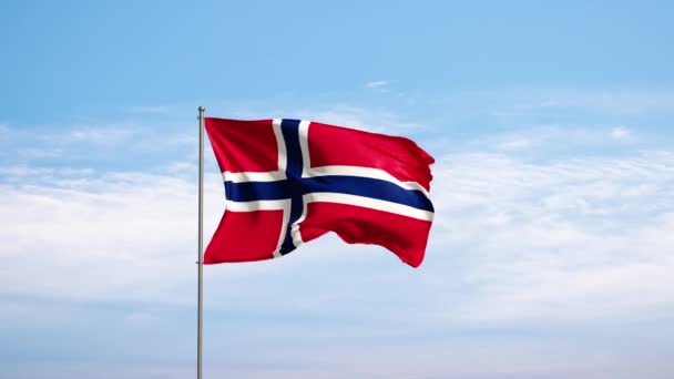 Vlag Noorwegen Tegen Bewolkte Lucht Noorse Vlag Wapperend Wind Nationaal — Stockvideo
