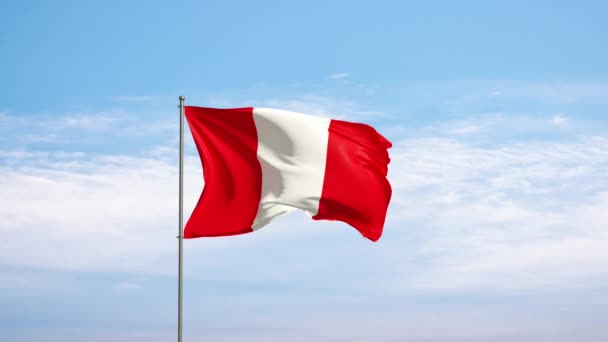 Флаг Перу Против Облачного Неба Перуанский Флаг Размахивающий Ветром Национальный — стоковое видео
