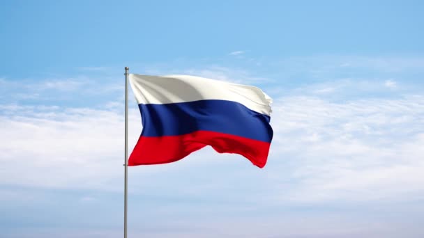 Flagga Ryssland Mot Molnig Himmel Rysk Flagga Viftar Vinden Nationell — Stockvideo