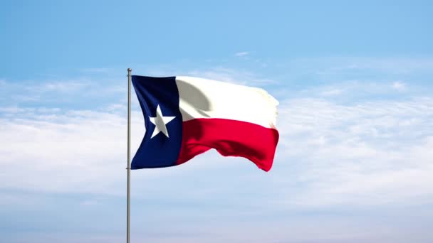 Vlag Amerikaanse Staat Texas Tegen Bewolkte Lucht Texas Vlag Wapperend — Stockvideo
