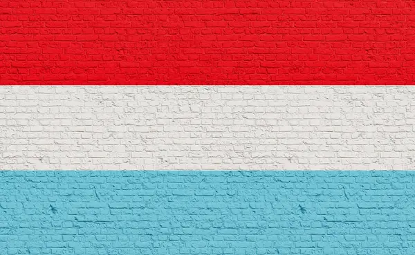 Luxembourg flag colors painted on a brick wall. National colors, country, banner, government, Luxembourgian culture, politics.