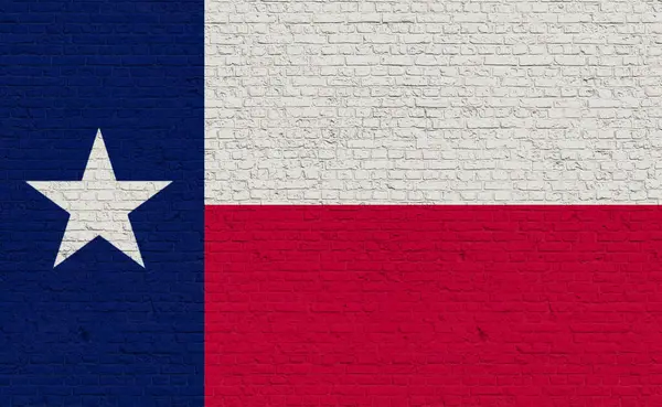 Texas flag colors painted on a brick wall. National colors, state, country, banner, government, Texian culture, politics.