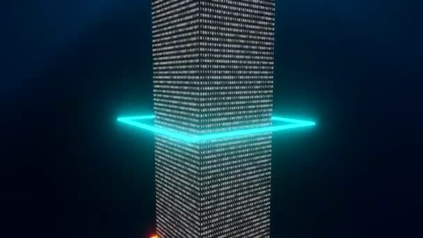 Binární Kód Běží Pilíři Modré Oranžové Kroužky Pohybují Nahoru Dolů — Stock video
