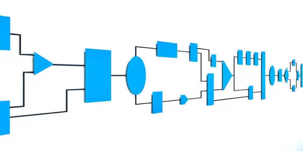 Diagrama Flujo Color Azul Para Visualizar Conceptos Negocios Procesos Industriales — Foto de Stock