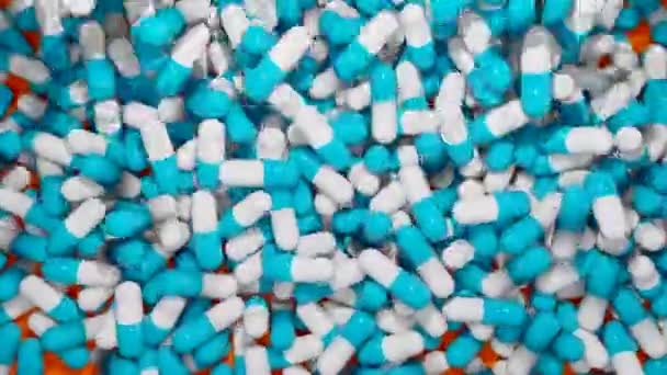 Blauwe Capsules Medische Pillen Die Een Doos Vallen Industriële Productie — Stockvideo