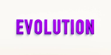 Evrim, bayrak, işaret. Mor büyük harflerle 