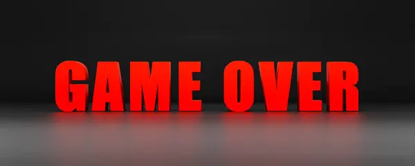 Game over. Banner in red capital letters with the message, game over. End, final game, video games, leisure activity, finish. 3D illustration