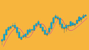 Yükselen mum çubuğu şeması, borsa, turuncu arka plan. Ticaret, iş, çizgi, grafik. 3B illüstrasyon