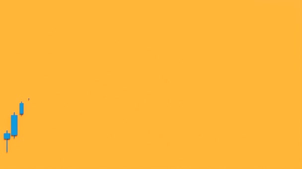 ライジングブルーキャンドルスティックチャート 株式市場 オレンジ色の背景 トレーディング ビジネス ライン グラフ — ストック動画