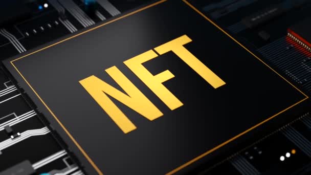 Nft Non Fungible Token Processzor Alaplapon Egyedi Digitális Eszközök Blokkolólánc — Stock videók