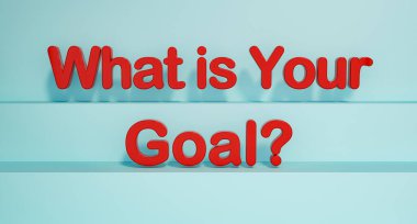 Amacın nedir? Kırmızı parlak plastik harfler, mavi arkaplan. Görev, başarı, strateji, başarı, ilerleme. 3B illüstrasyon