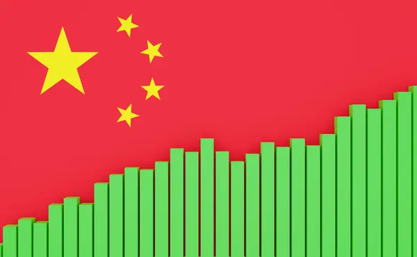 Čína Stoupající Sloupcový Graf Čínskou Vlajkou Rozvíjející Ekonomika Růst Pozitivní Stock Fotografie
