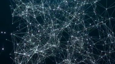 Mavi ve turuncu ışıklandırılmış poligon ya da pleksus ağı. Soyut kablo, teknoloji, bilim, bağlantı, sistem, dijital geometri. 3 Boyutlu Canlandırma