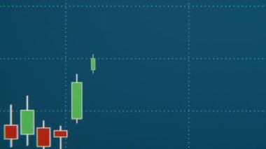 Yakın plan yükselen mum çubuğu şeması. Ticaret ekranı, iş, büyüme, yatırım. Borsa ve döviz konsepti, animasyon.