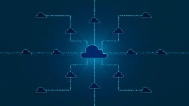 Bulut Hesaplama, bulut sunucusu arasında veri transferi. Bilgisayar ağı, blok zinciri, büyük veri, iletişim, dijital, iş verisi. 