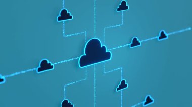 Bulut sunucu ağını kapatın. Veri transferi, bulut bilgisayarı, teknoloji. Yazılım yapılandırması, blok zinciri, büyük veri, iletişim, dijital, iş verisi. 