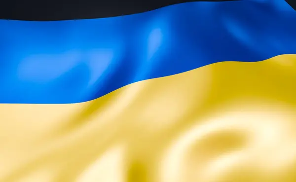 stock image Flag of Ukraine, shiny cloth. Banner, symbol and Ukrainian culture of Israel. Country, nation, election, government, politics and society. 3D illustration