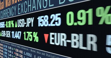 Cihaz ekranını para birimi oranlarıyla kapat. Amerikan Doları, Japon Yeni, Euro, İsveç Kronası, Brezilya gerçek döviz kurları. İş bilgileri, döviz ticareti, yatırım. 3B illüstrasyon