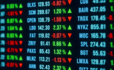 Borsa fiyatlarıyla ticaret kurulu, olumlu ve olumsuz yüzde değişiklikleri. Ticaret, borsa, piyasa verileri, ticaret ve yatırım konsepti. 3 Boyutlu Canlandırma