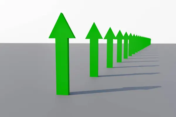 stock image Green arrows in a row, direction up. Positive direction, moving up, high.