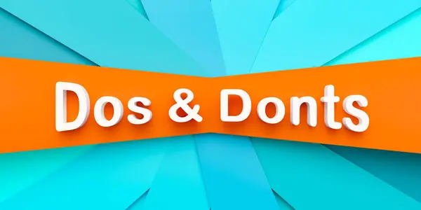 Stock image Dos and donts. Blue and orange paper stripes. The text, dos and donts in white letters. Right or wrong, instructions, rules. 3D illustration