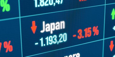 Japonya borsası düşüyor. Ekonomik durgunluk, olumsuz eğilim, ayı pazarı, borsa çöküşü, finans piyasaları, kayıp.