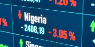 Nijerya borsası düşüyor. Ekonomik durgunluk, olumsuz eğilim, ayı pazarı, borsa çöküşü, finans piyasaları, kayıp.