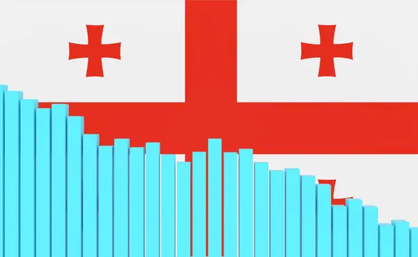 stock image Georgia, sinking bar chart with Georgian flag. Weak economy, recession. Negative development of GDP, jobs, productivity, real estate prices, retail sales or falling industrial production.