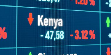 Kenya 'nın düşen borsası. Ekonomik durgunluk, olumsuz eğilim, ayı pazarı, borsa çöküşü, finans piyasaları, kayıp.
