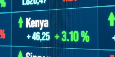 Kenya yükselen borsa. Büyüme, olumlu eğilim, boğa pazarı, borsa rallisi, finans piyasaları, başarı, iş.